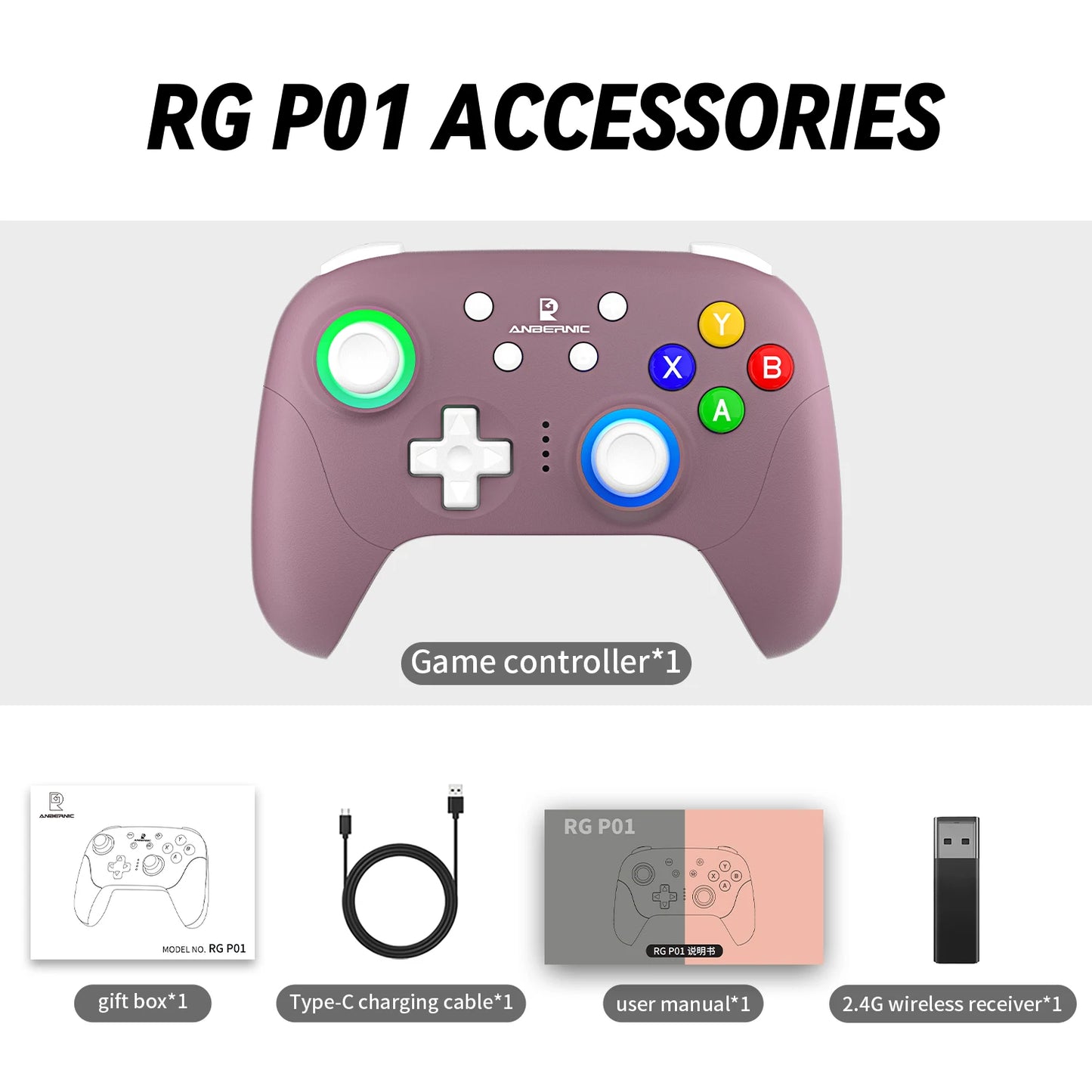 Anbernic RG P01 Wireless Bluetooth Gamepad RGB Hall Effect Controller