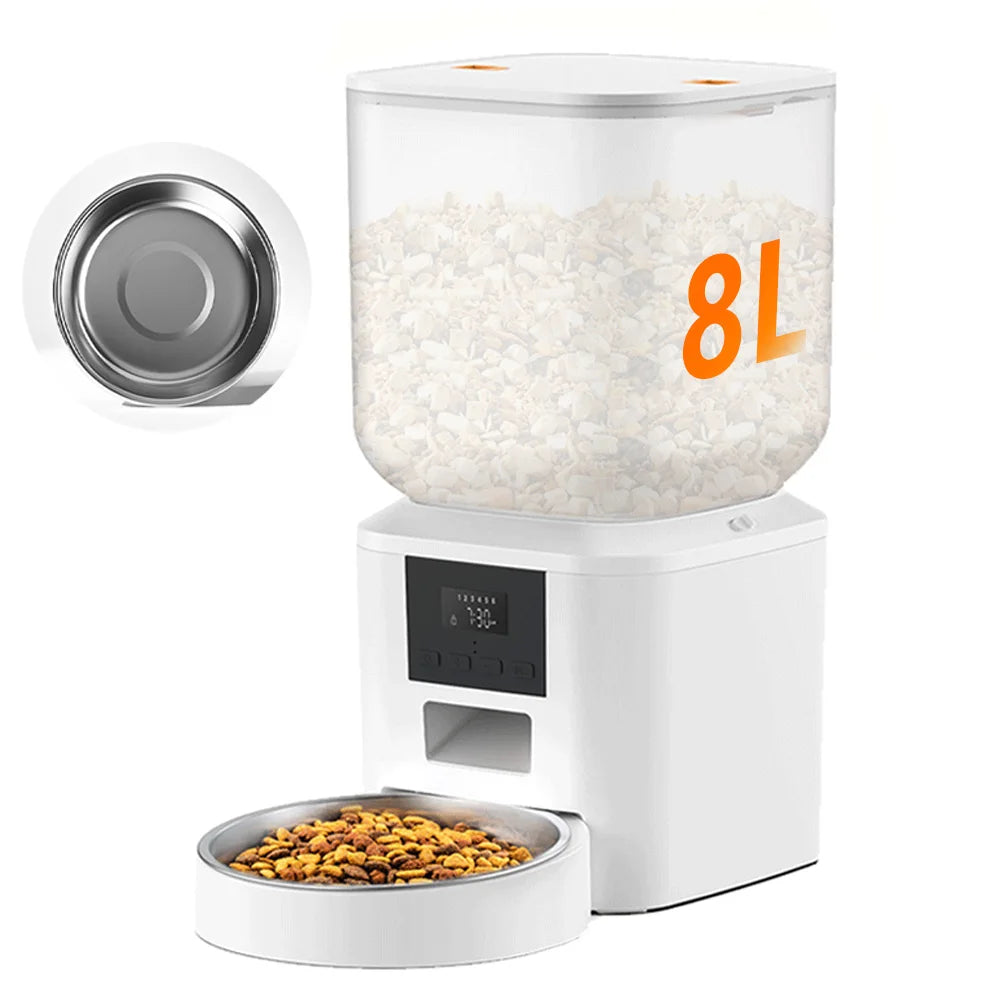 Nityers Automatic Cat Feeder Voice Recorder Dual Power Stainless Bowl