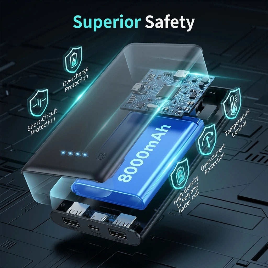 Portable 8000mAh Power Bank Dual USB High Capacity Battery Charger
