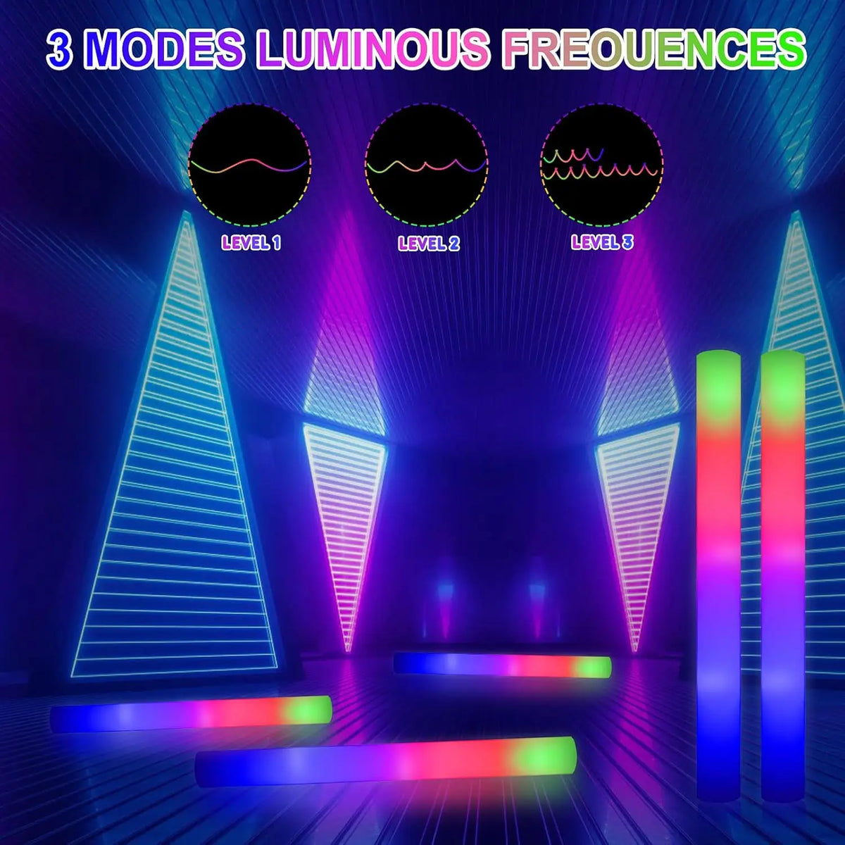LED Foam Glow Sticks With Three Flashing Modes For Parties