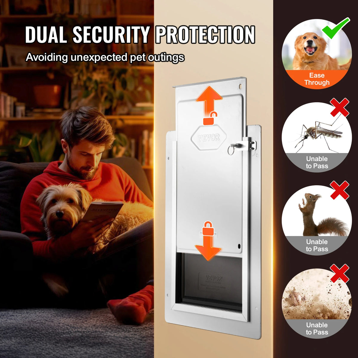 Pet Door Metal Frame With Lock And Three Flap Weatherproof