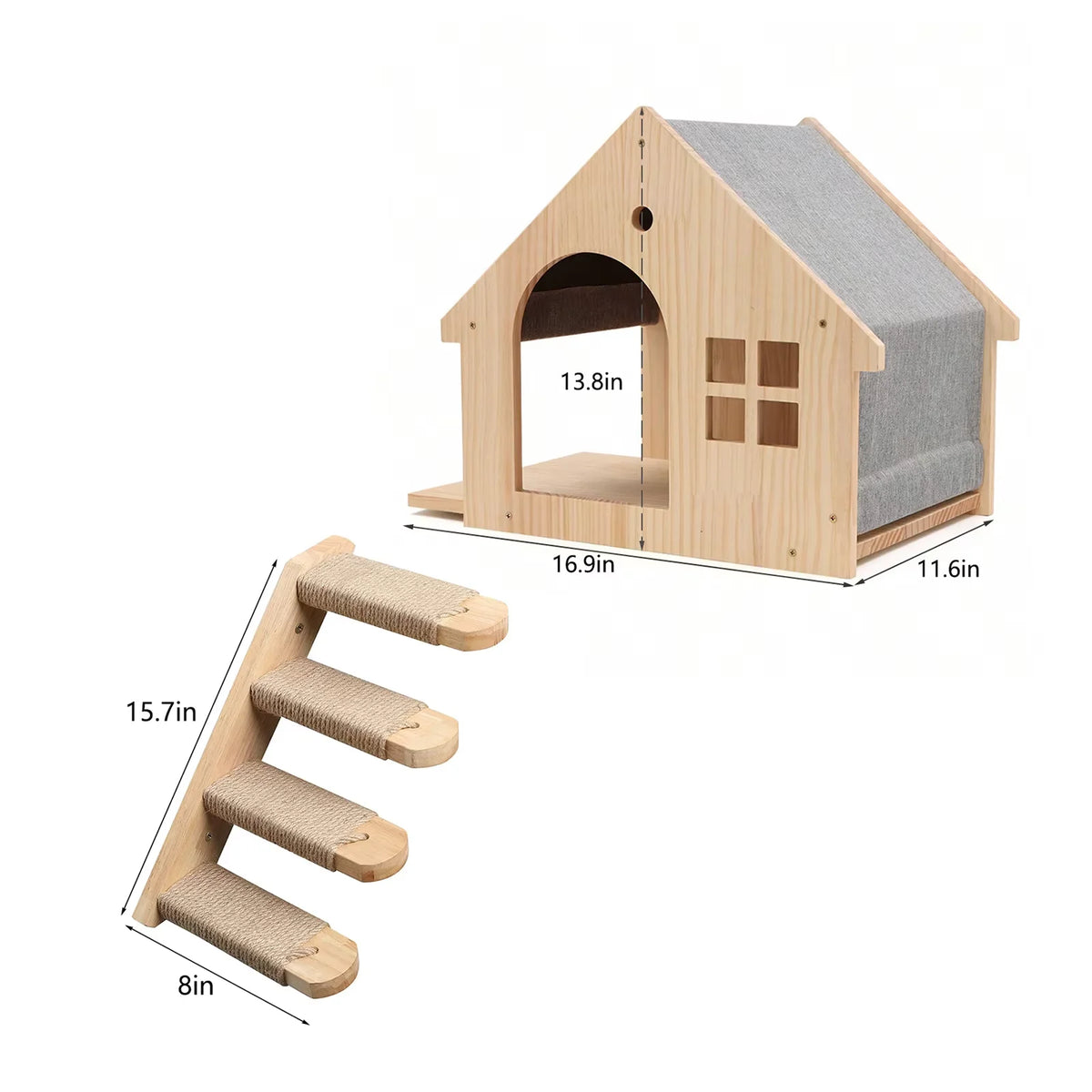 Solid Wood Wall Mounted Cat Shelf Floating Condo Villa