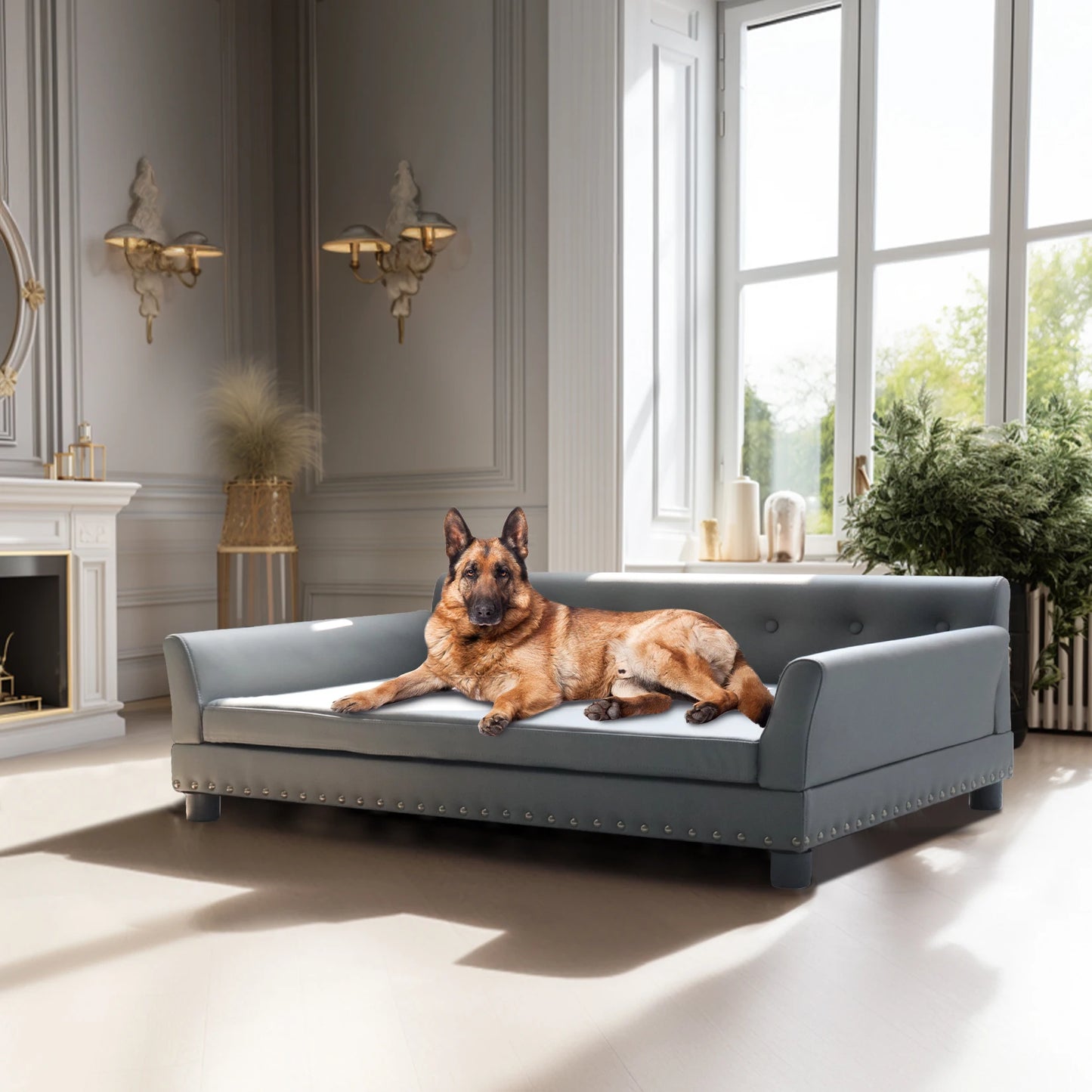 BINGOPAW Elevated Leather Rectangle Dog Bed Durable Sofa For Dogs