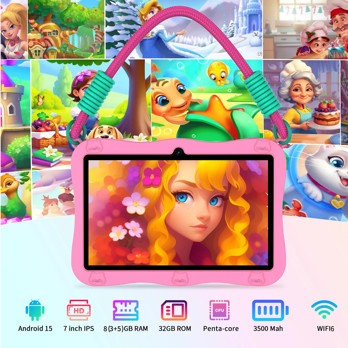 Pritom Kids Android Tablet Featuring Parental Controls And Dual Cameras