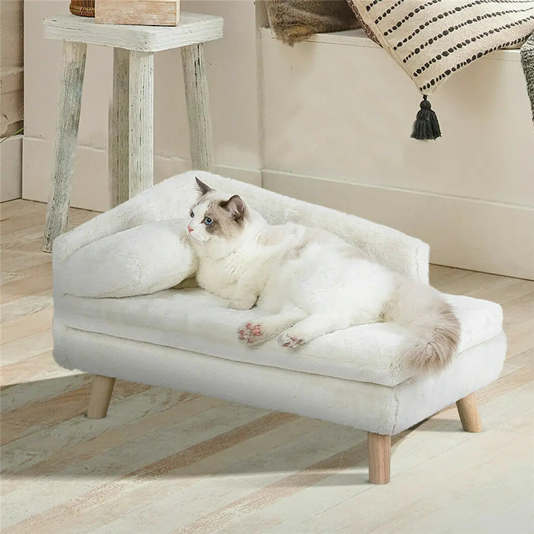 Plush L Shape Pet Sofa With Solid Wood Legs Indoors