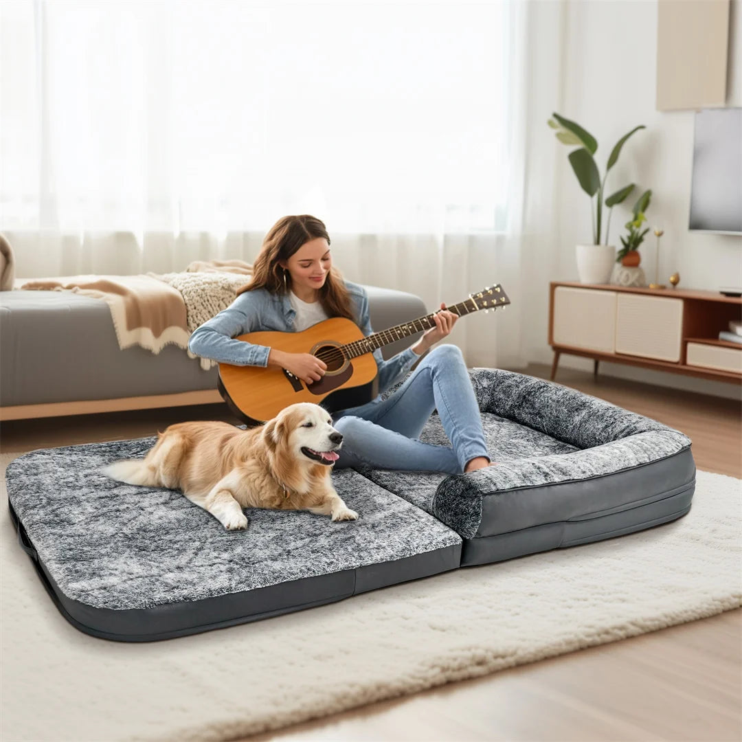 BINGOPAW Orthopedic Dog Bed With Removable Plush Cover Foldable