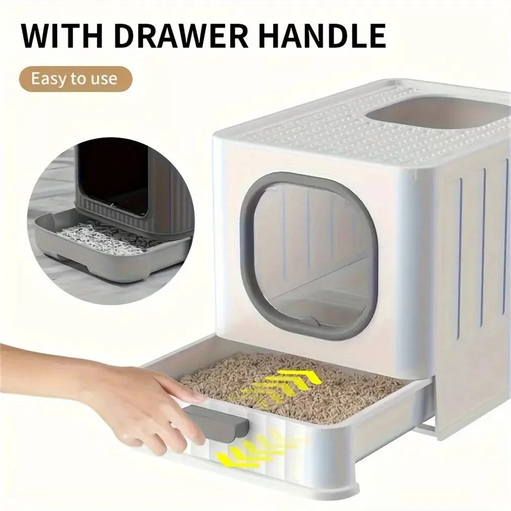 Semi Enclosed Cat Litter Box With Scoop And Plastic Tray
