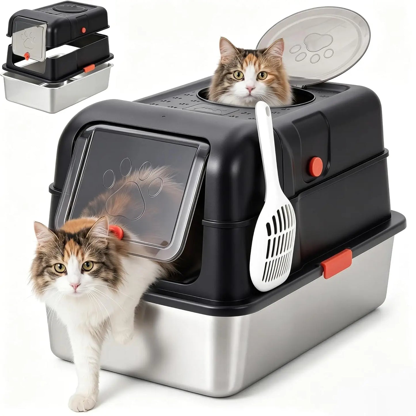 Studyset Enclosed Stainless Steel Dog Proof Litter Box With Scoop