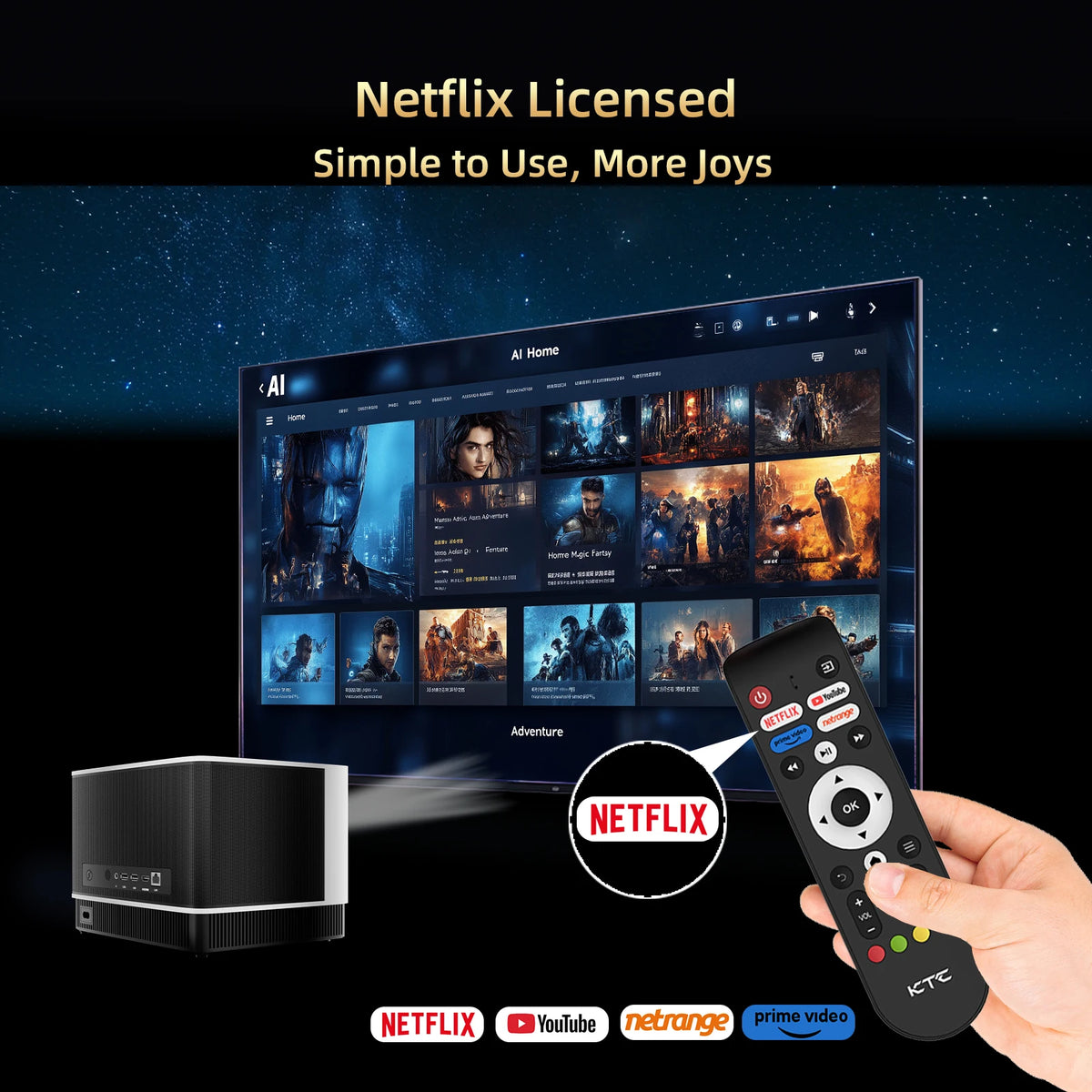 KTC Smart Projector Native 1080P 4K Supported WiFi Bluetooth Speakers