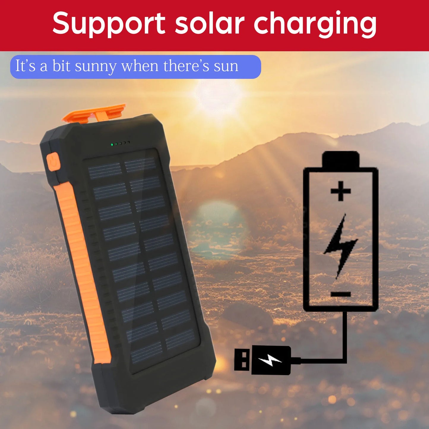 26800mAh Solar Power Bank Wireless Charging Waterproof With Flashlight Compass