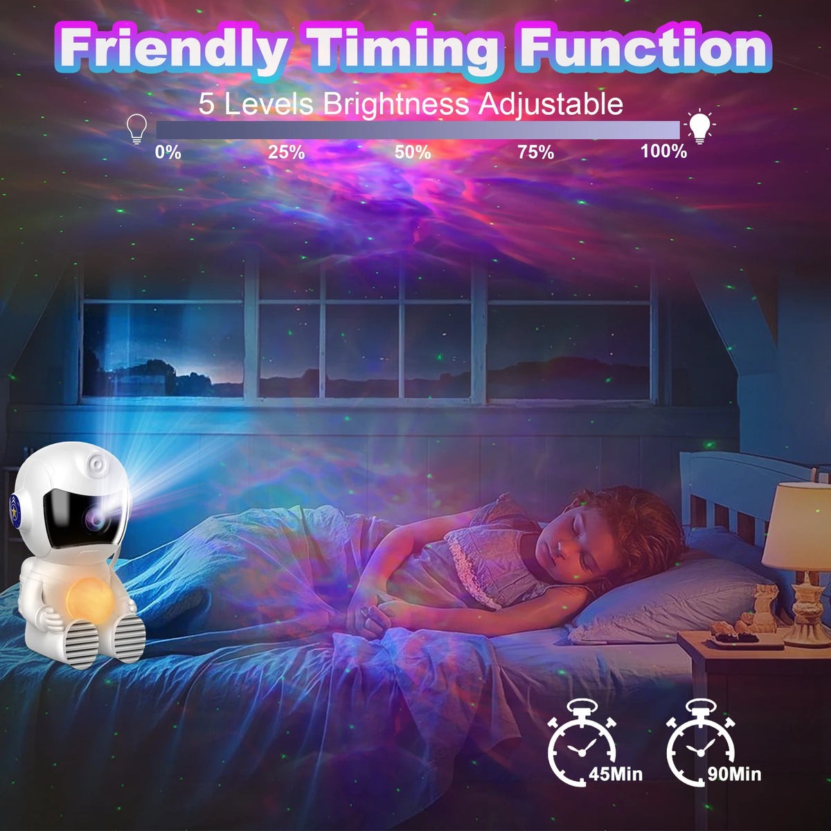 Astronaut Galaxy Projector Night Light With Timer For Bedroom