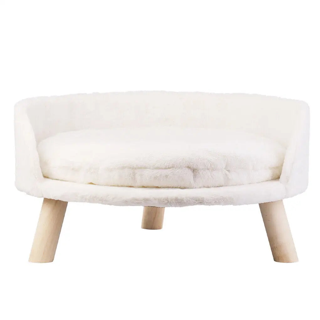 Luxurious Plush Cat Bed With Wooden Legs And Washable Cushion
