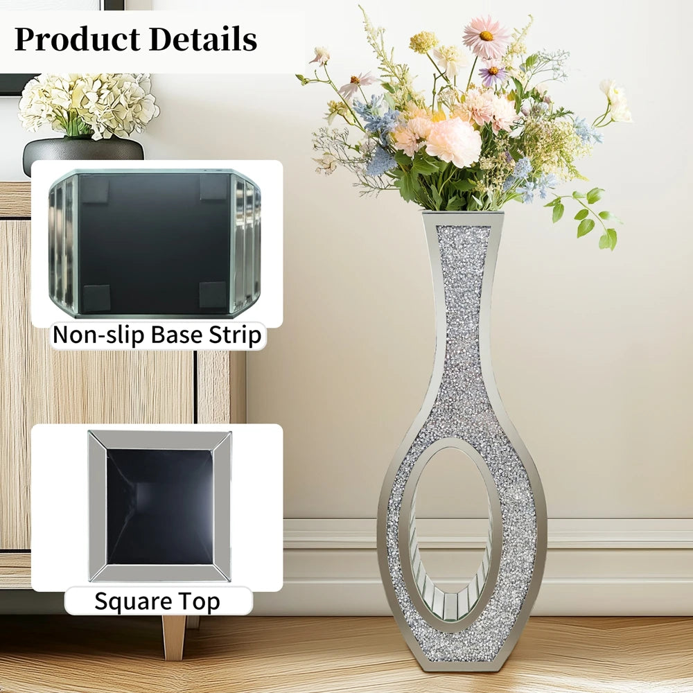 Decorative Mirrored Crush Diamond Floor Standing Vase