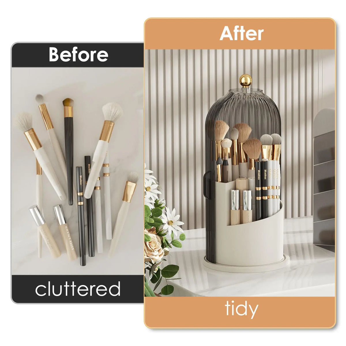 Yoolens 360 Rotating Makeup Brush Holder Dustproof Lid Organizer