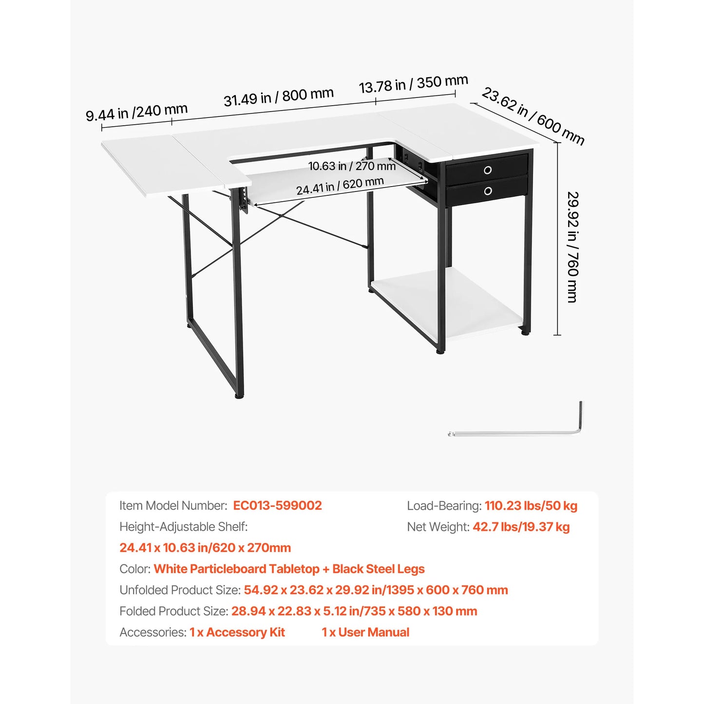 SucceBuy Folding Sewing Table Multipurpose Cabinet Charging Station