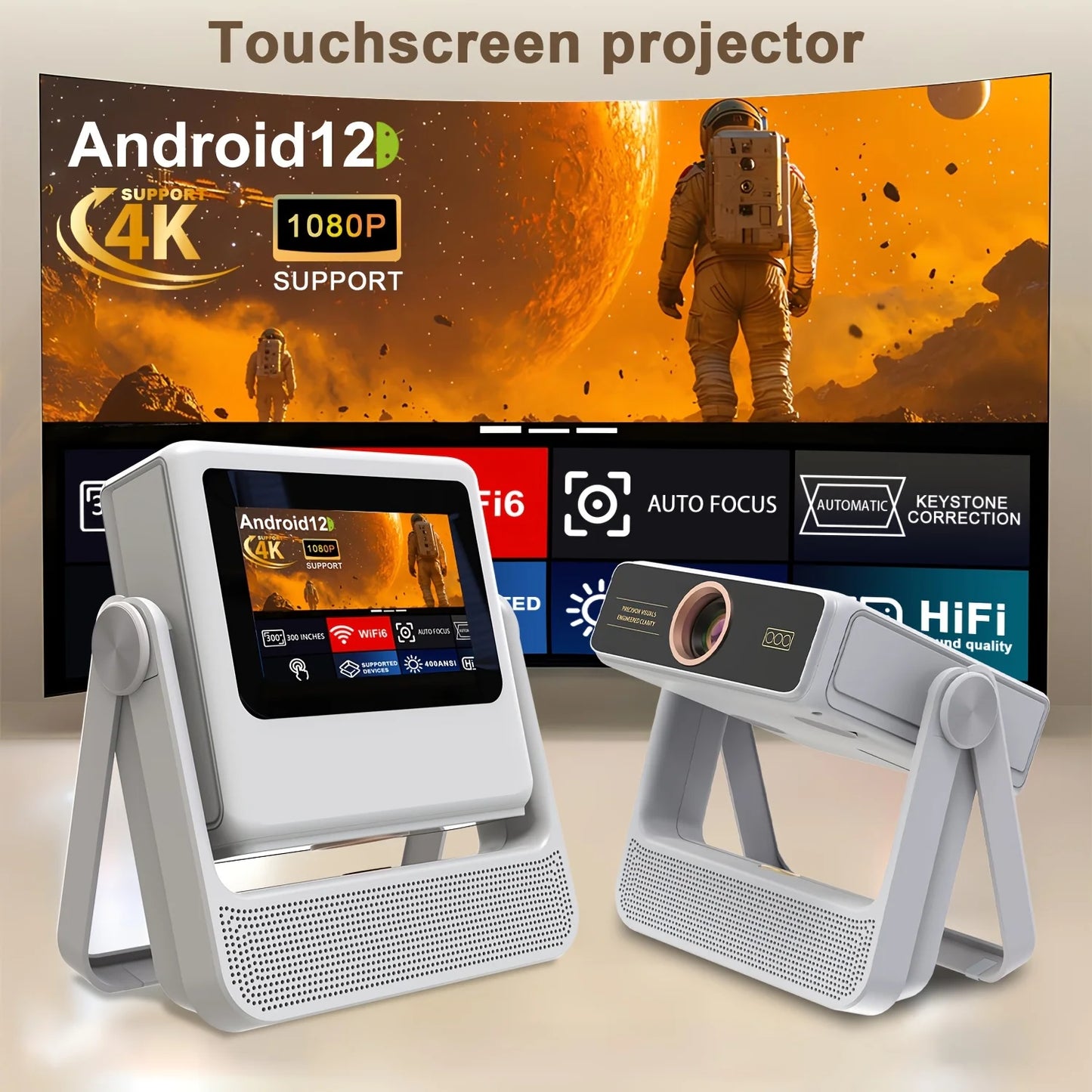 4K Touch Screen Projector Wifi Bluetooth Portable Theater Movie Cinema