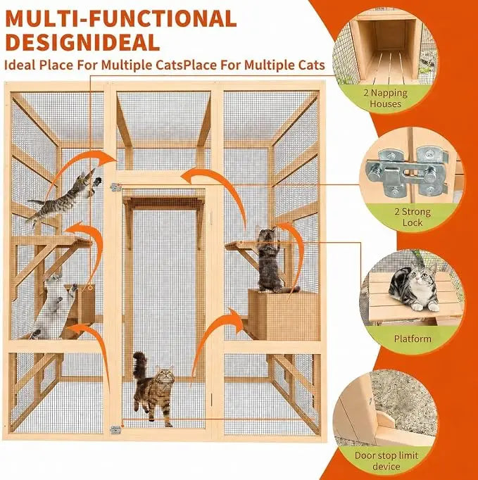 HiMISS Outdoor Catio with Window Access Bridge and Cat House