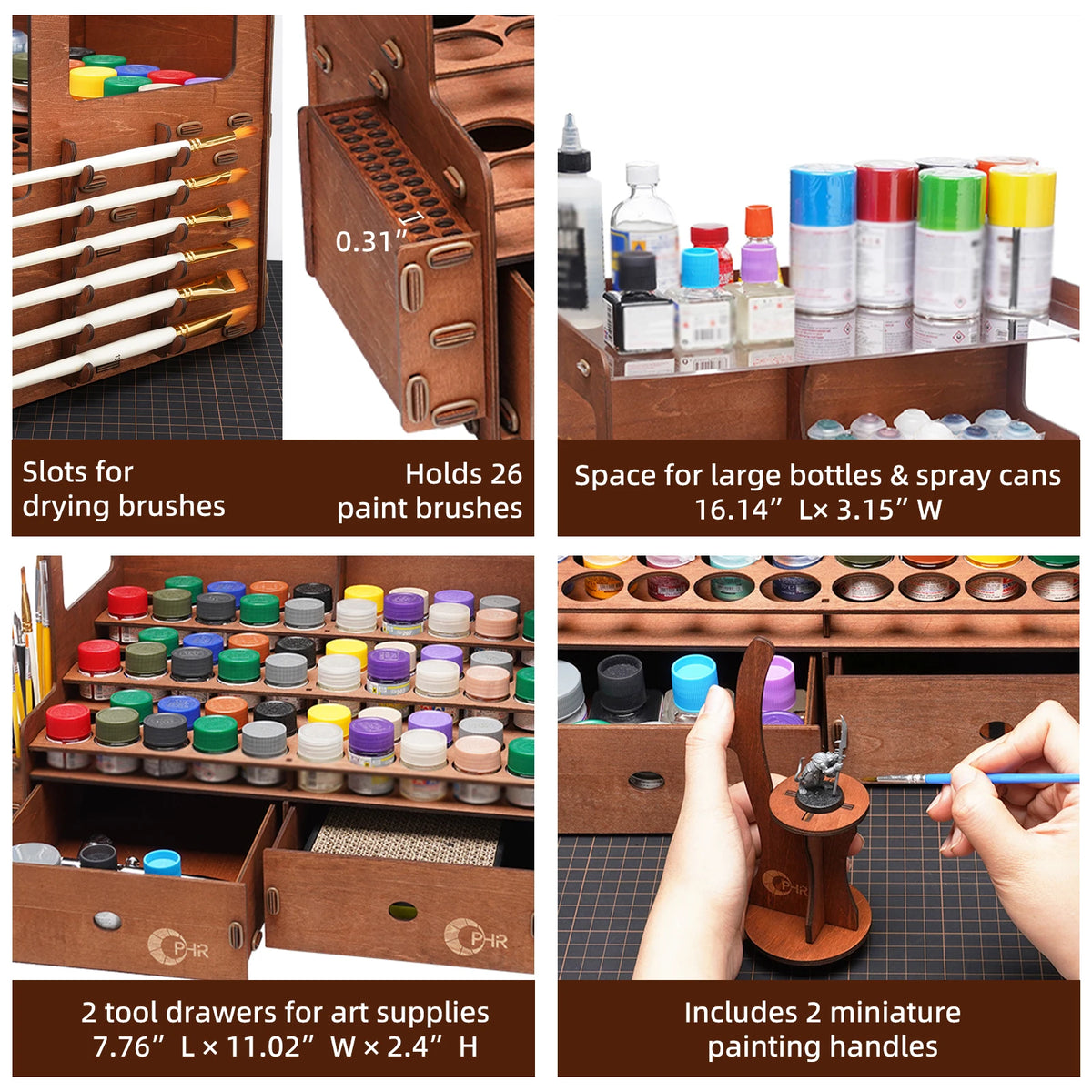 Wooden Model Paint Organizer Rack With Brush And Tool Holder