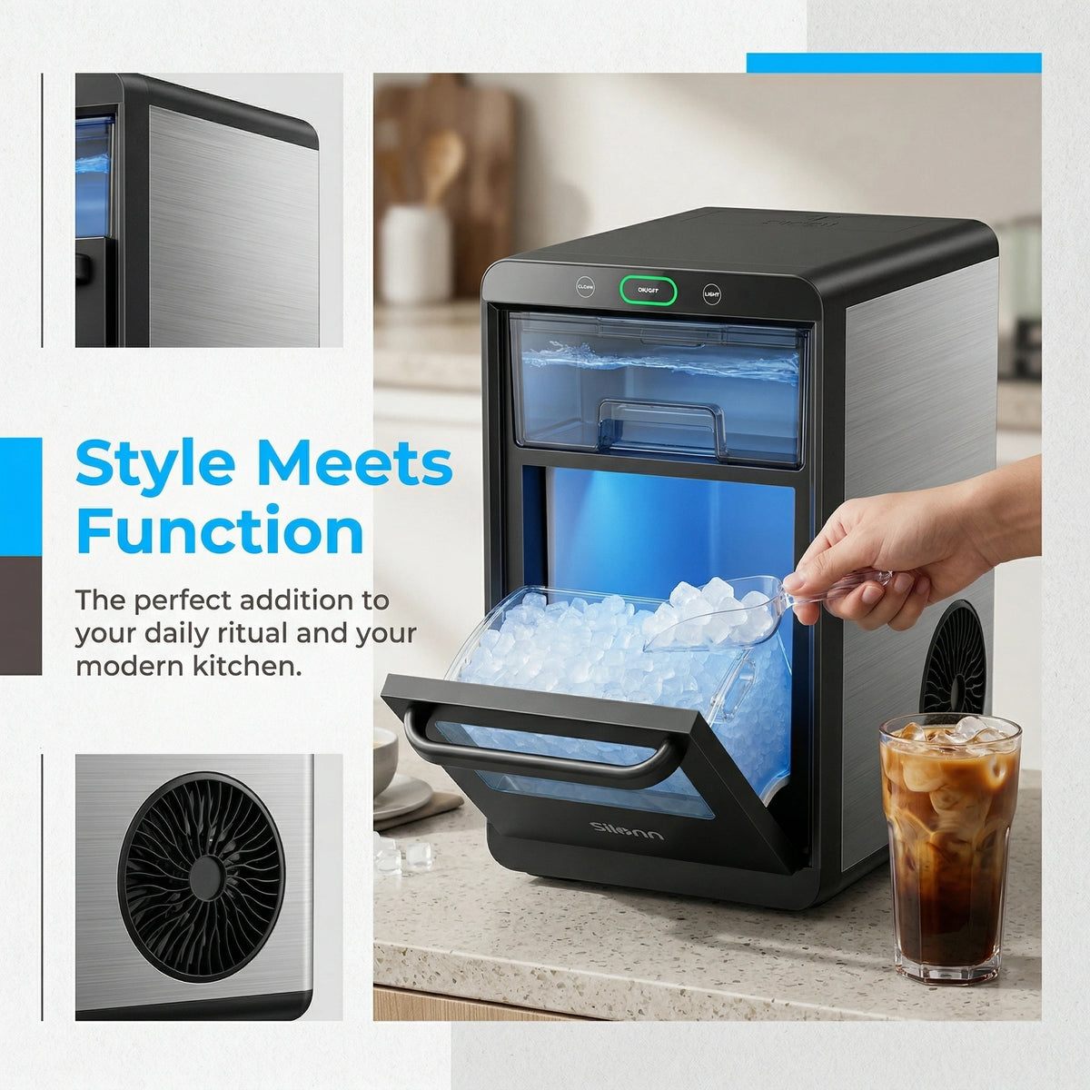 Phiergo Nugget Ice Maker Countertop Pebble Ice Machine