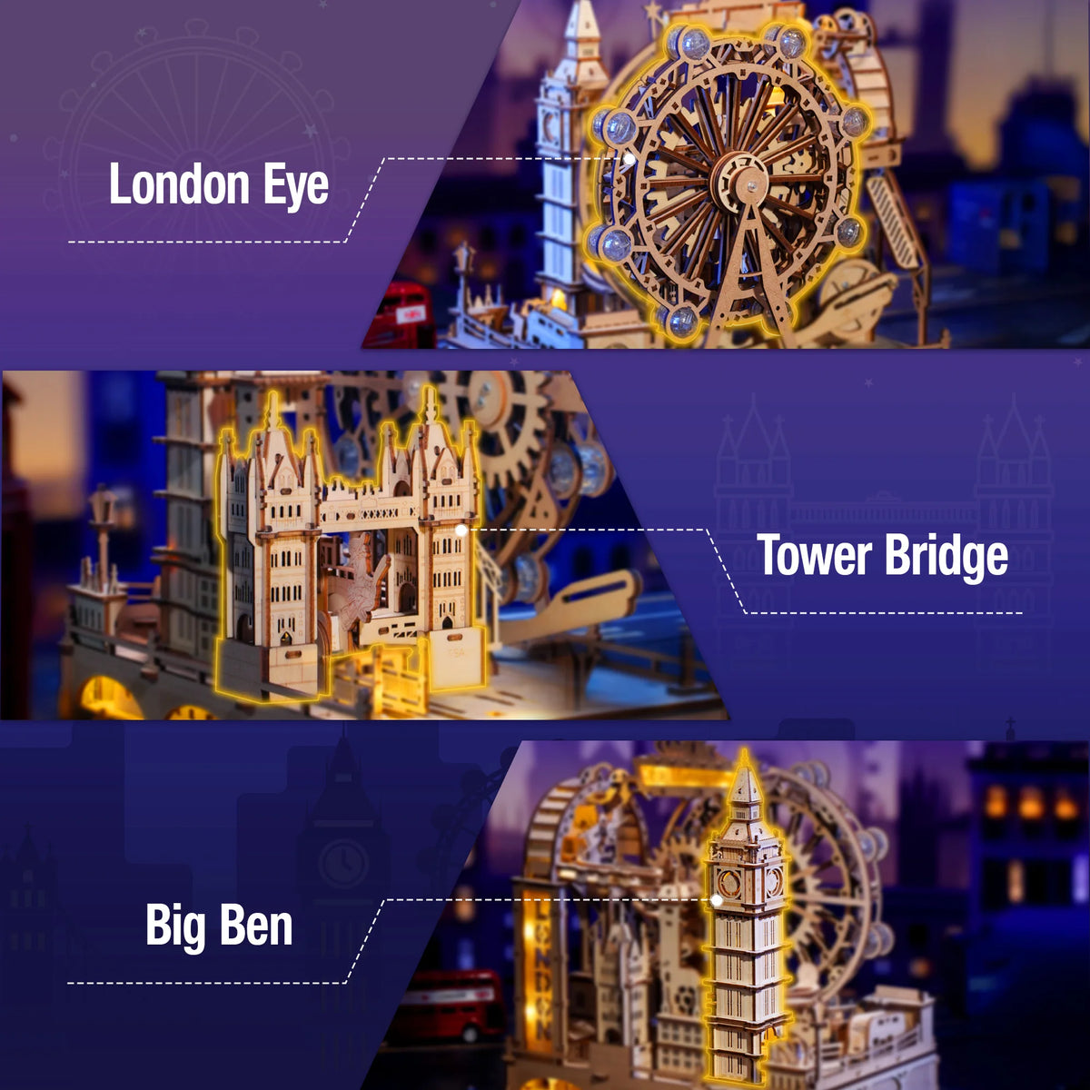 Robotime London City 3D Wooden Marble Run Mechanical Puzzle Kit