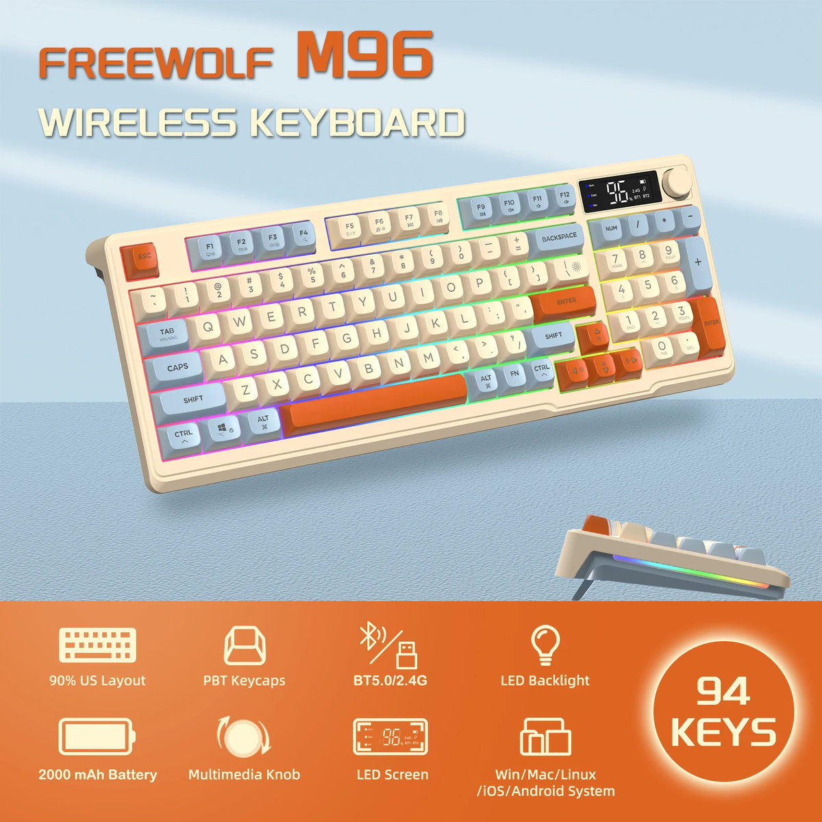 Attack Shark M96 Wireless Gaming Keyboard With Display And Knob