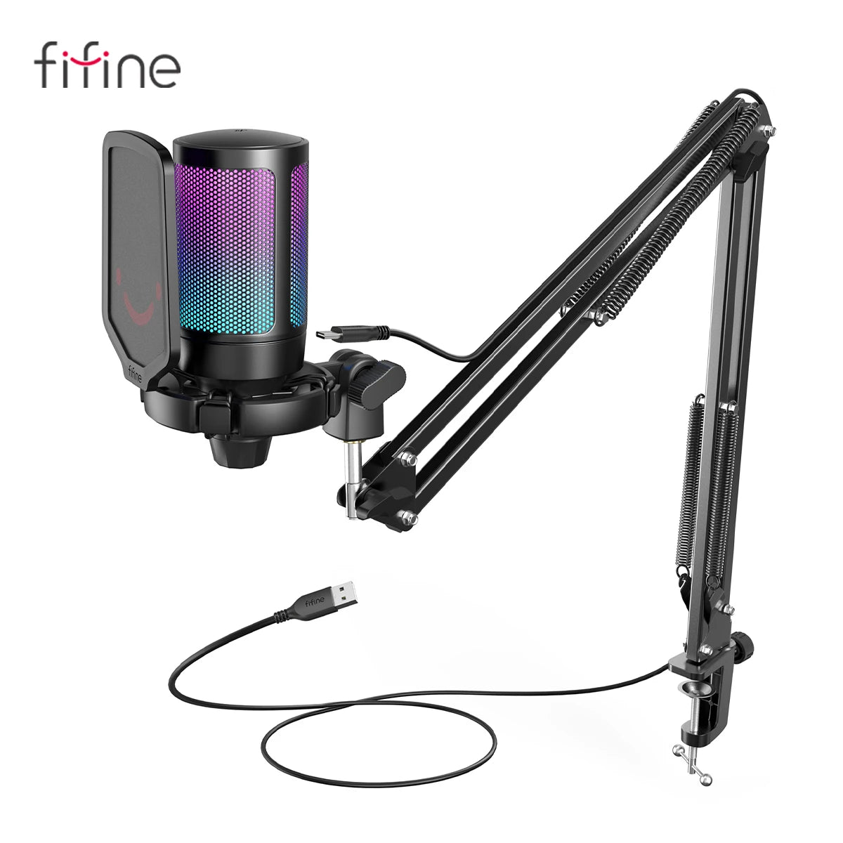 FIFINE USB Gaming Microphone Kit With Stand For Computer Streaming