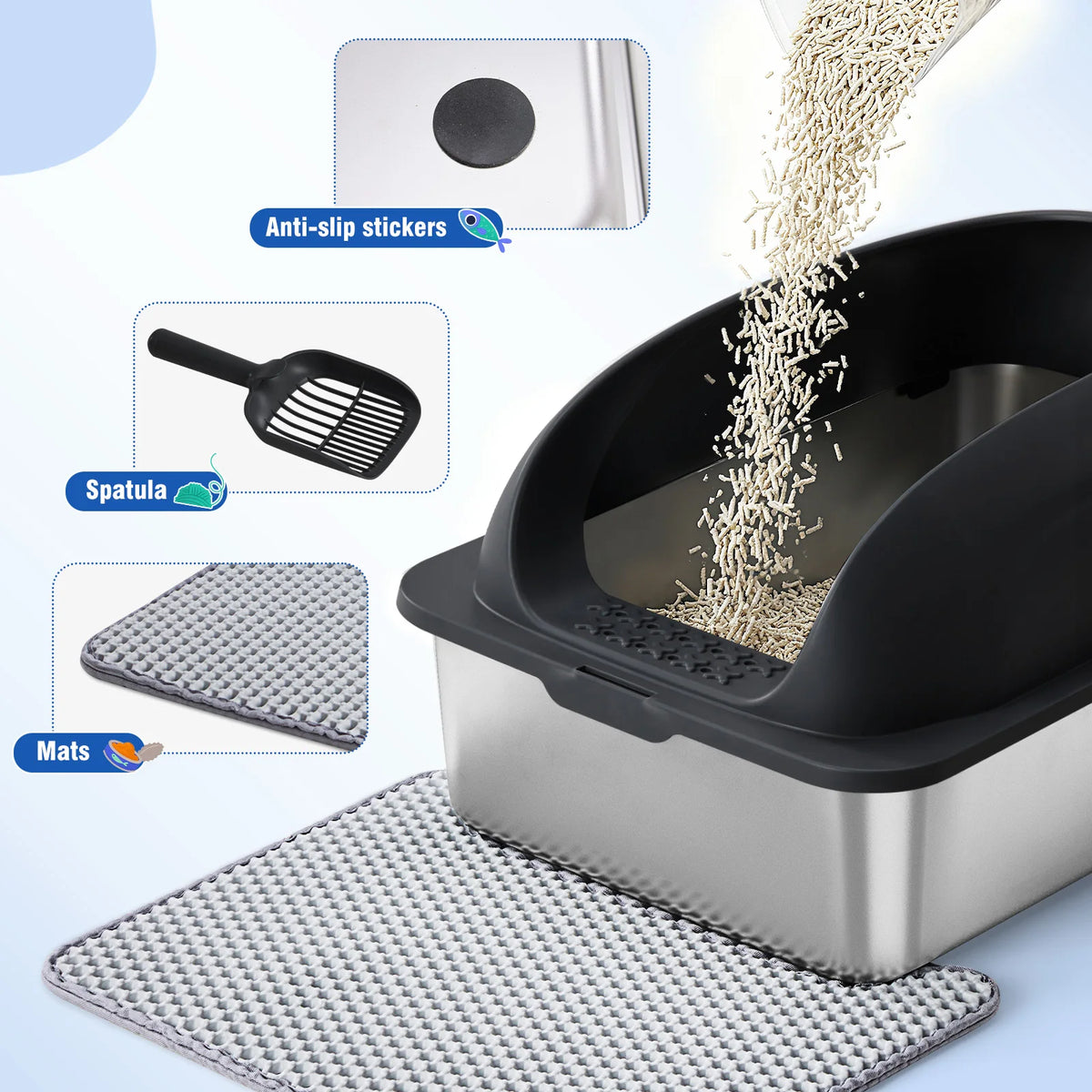 Stainless Steel Semi Closed Cat Litter Box With Lid