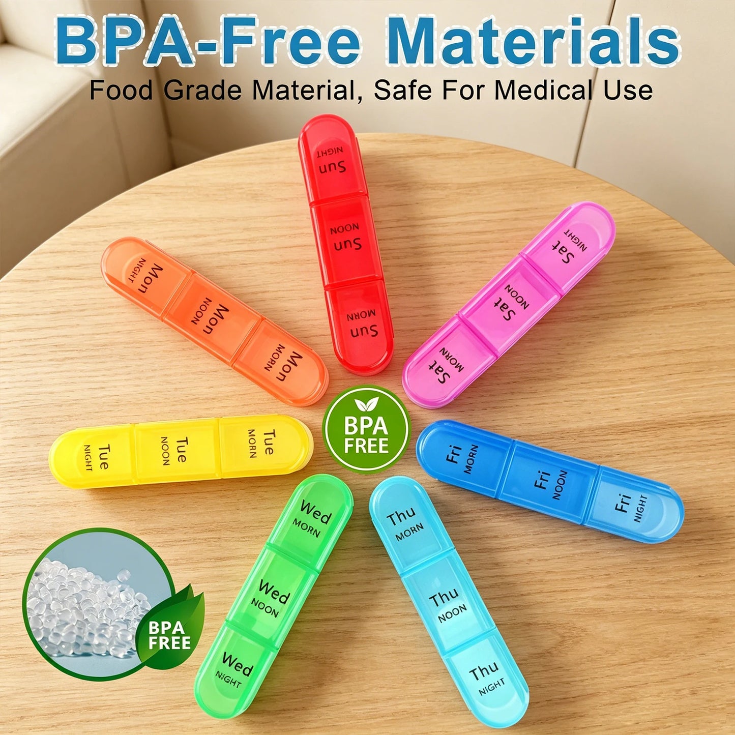 Portable Travel BPA Free Pill Case Waterproof Medicine Weekly Organizer