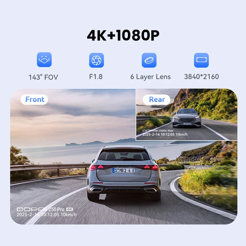 DDPAI Z50 Pro 4K Front And Rear Dash Cam Recorder