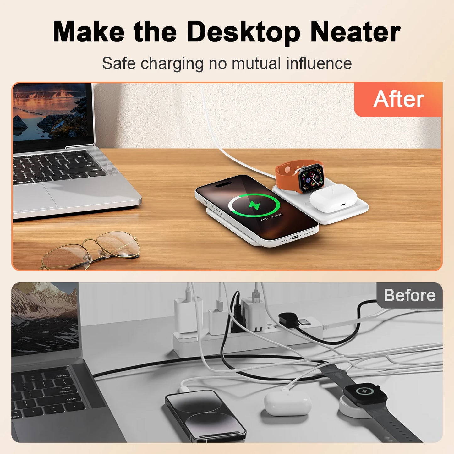 3 In 1 Magnetic Wireless Charging Dock Station 15W Travel