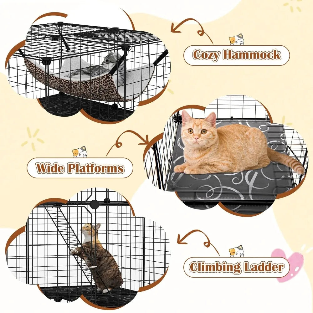 Tangkula Three Tier Metal Cat Cage With Hammock And Ladders