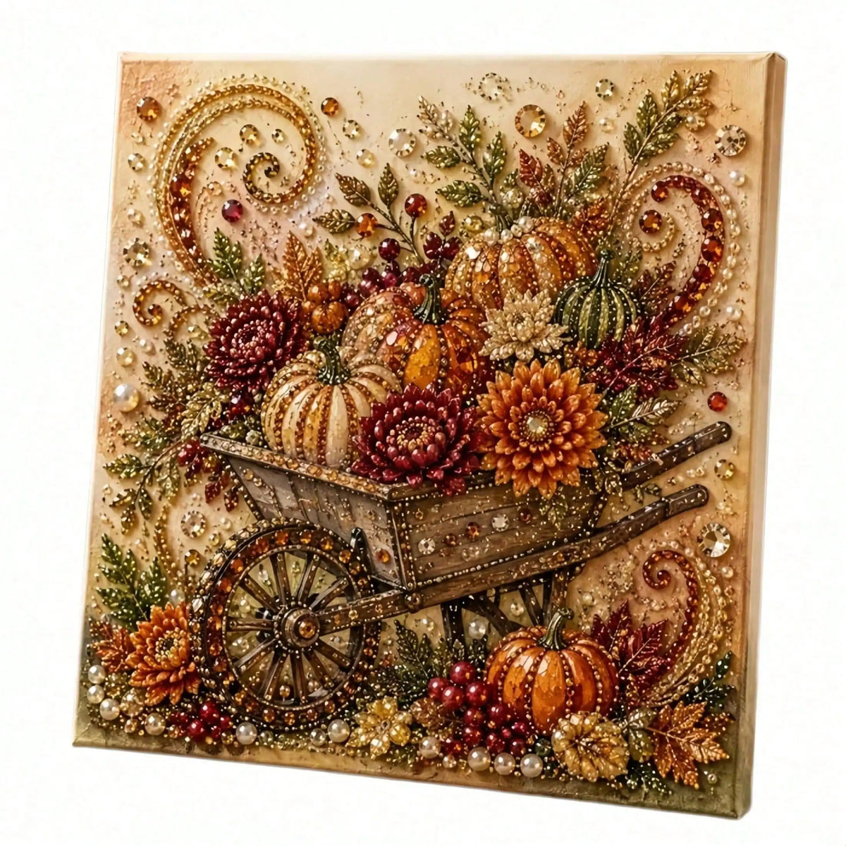 Autumn Pumpkin Pearl 5D Diamond Art Painting Kit for Adults and Beginners