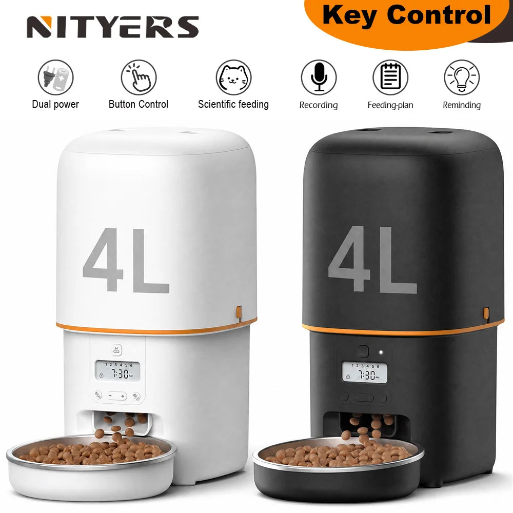 Nityers Automatic Cat Food Dispenser With Stainless Steel Bowl