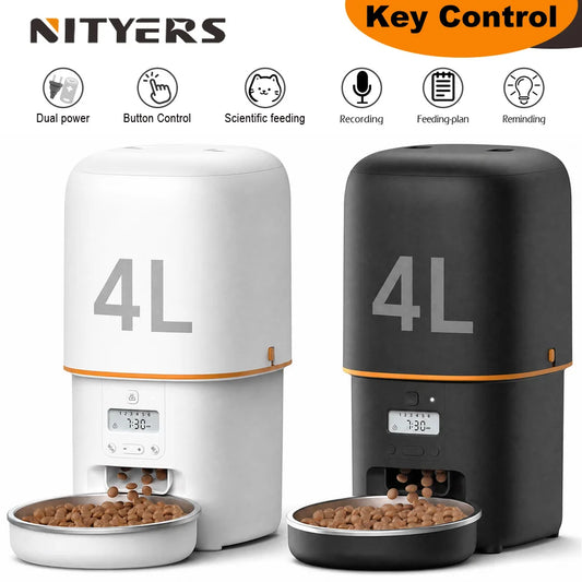 Nityers Automatic Cat Food Dispenser With Stainless Steel Bowl