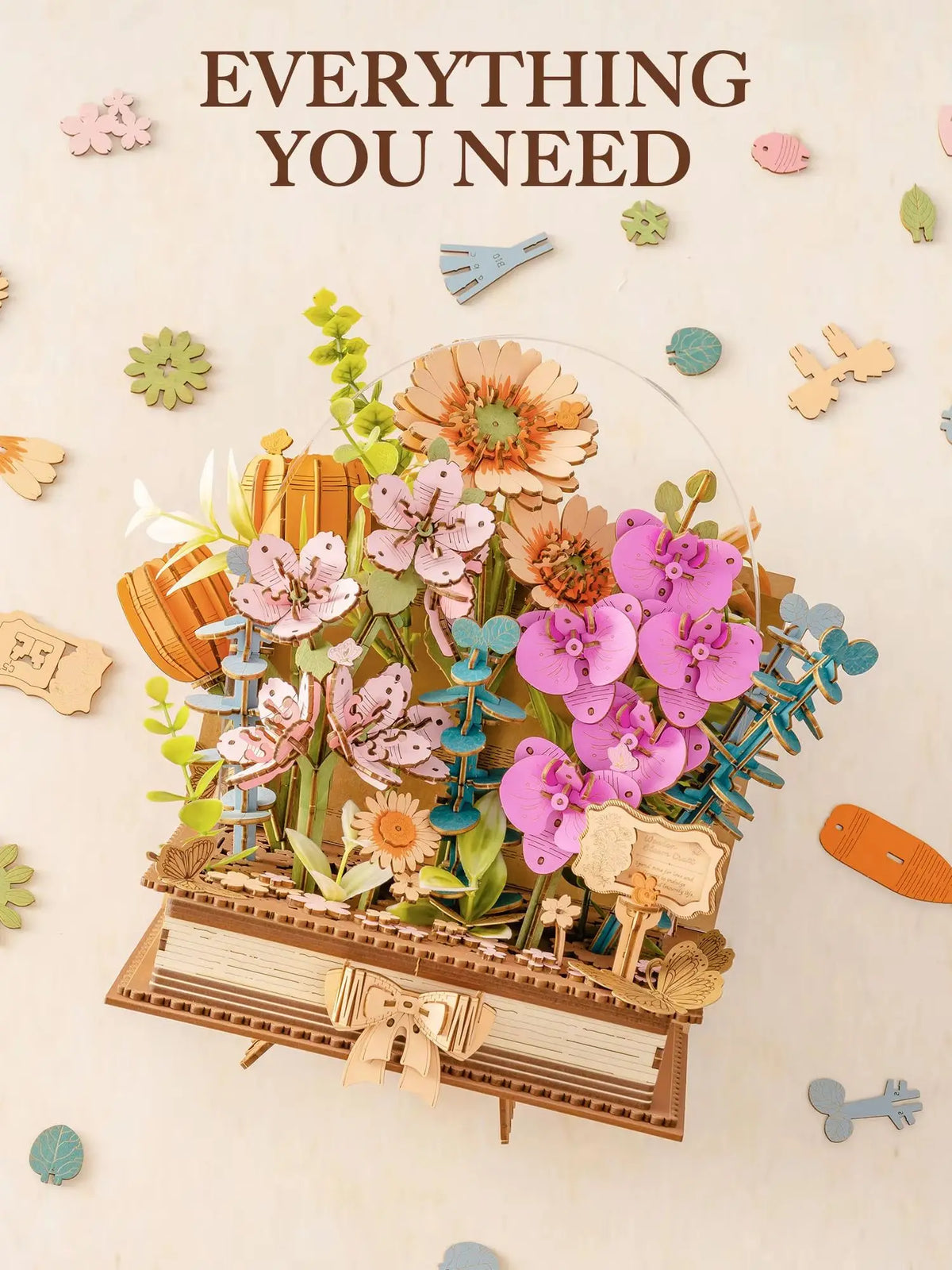 Rolife 3D Puzzle Wooden Blooming Book DIY Flower Bouquet