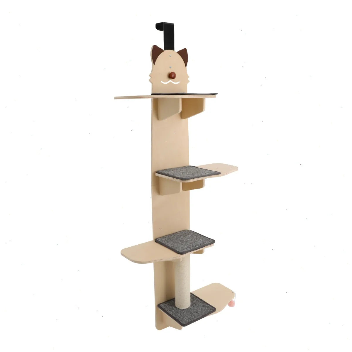 Door Hanging Cat Tree With Scratch Post And Wooden Shelves