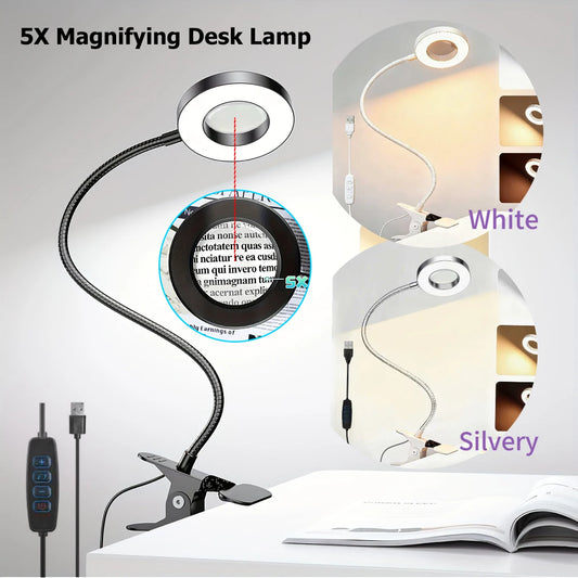 Dumiloo Led Clip On Magnifying Desk Lamp With Adjustable Gooseneck