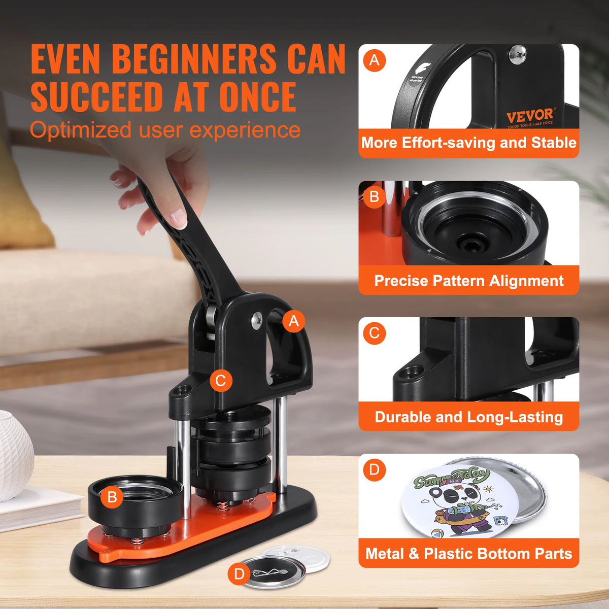 SucceBuy Button Maker Machine With Ergonomic Arc Handle Press Kit