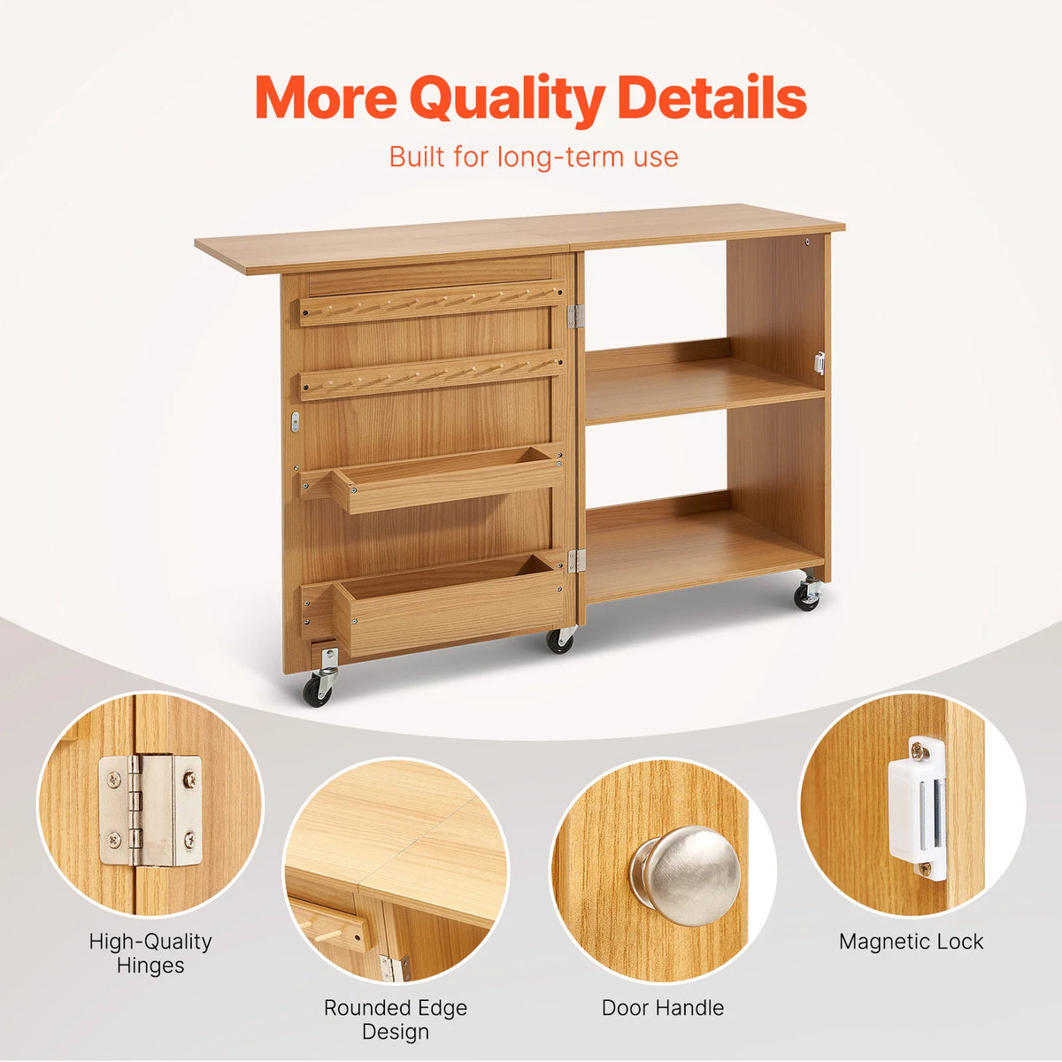 SucceBuy Multipurpose Folding Sewing Machine Table With Storage Shelves