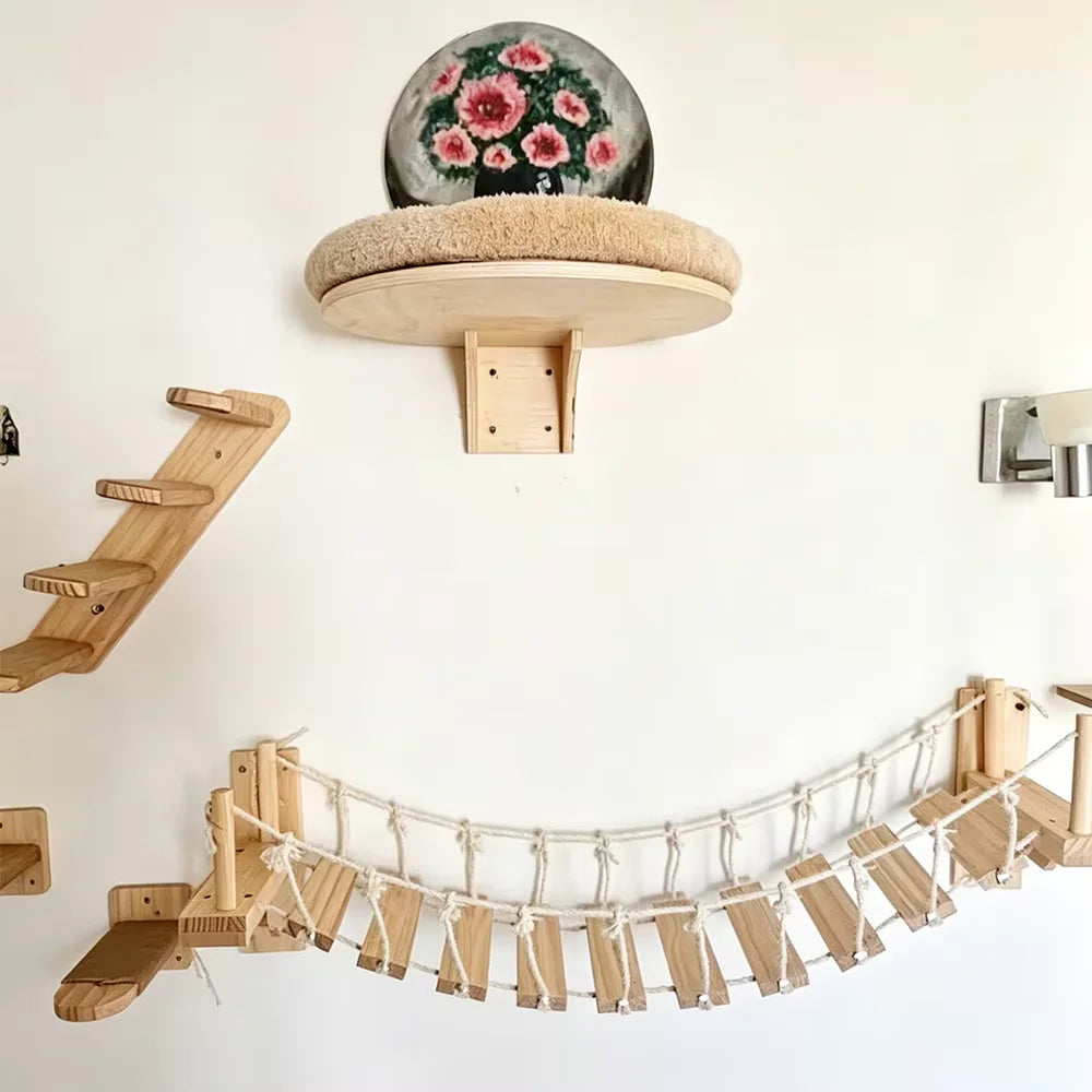 Wall Mounted Sisal Wood Cat Climbing Bridge Platform