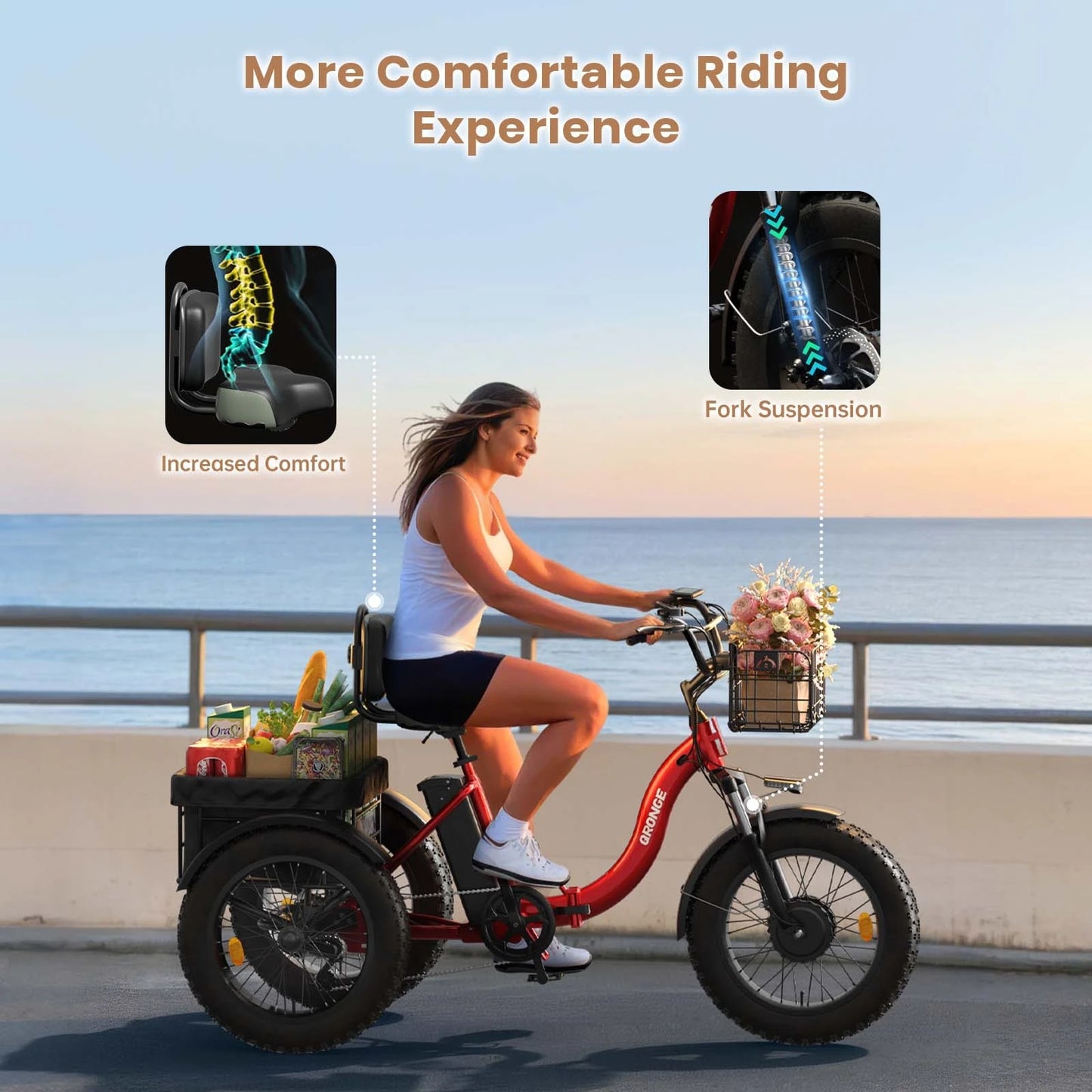 QRONGE Folding Electric Tricycle Built For Comfortable Riding
