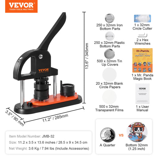 SucceBuy Button Maker Machine With Ergonomic Arc Handle Press Kit