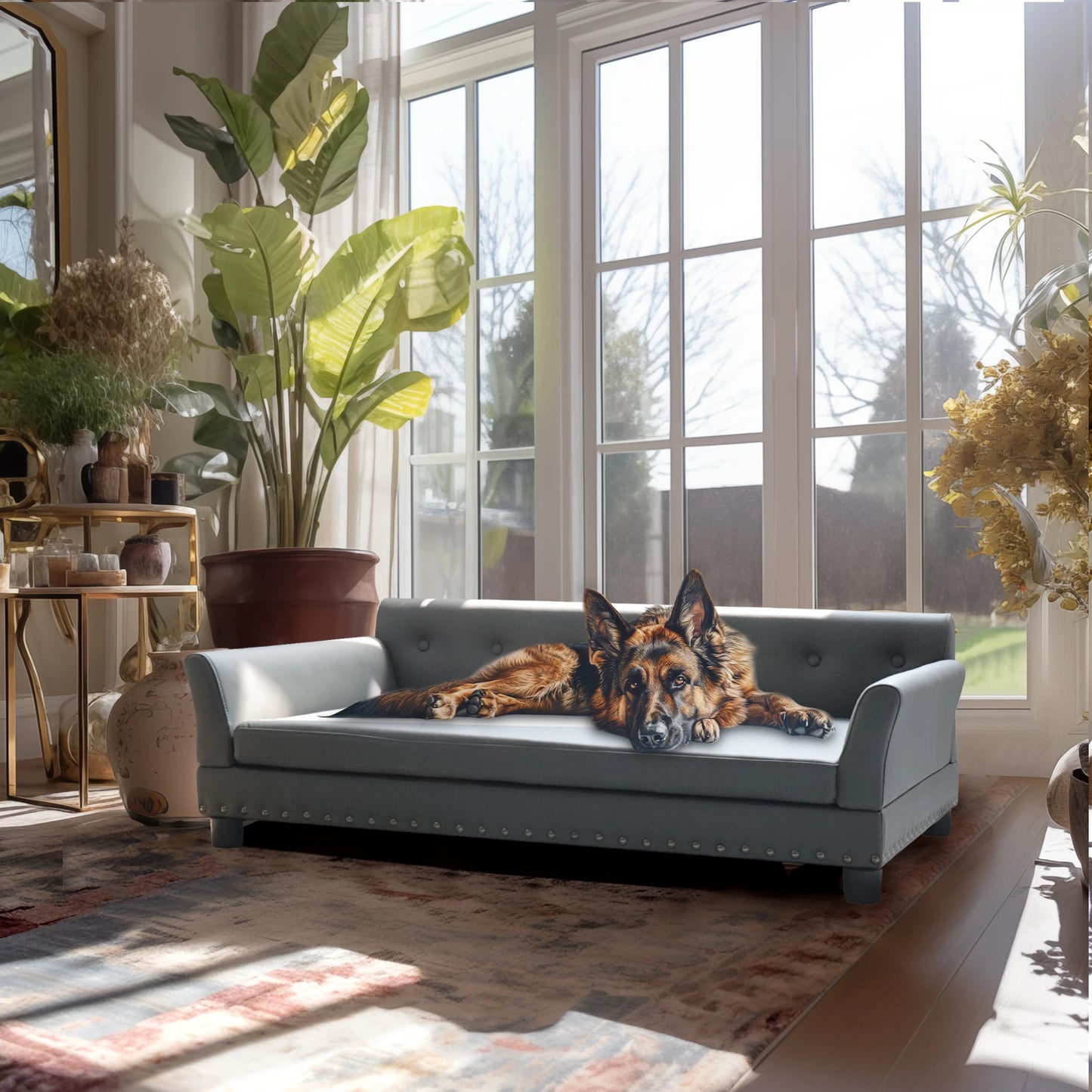 BINGOPAW Elevated Leather Rectangle Dog Bed Durable Sofa For Dogs