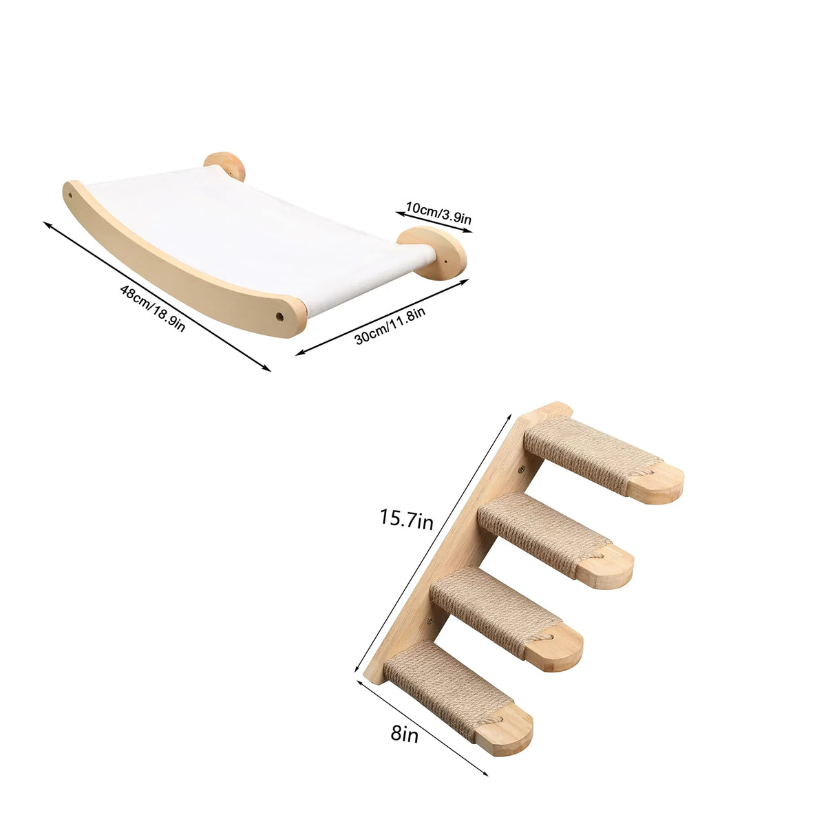CWV Wall Mounted Cat Hammock With Sisal Rope Scratching Shelf