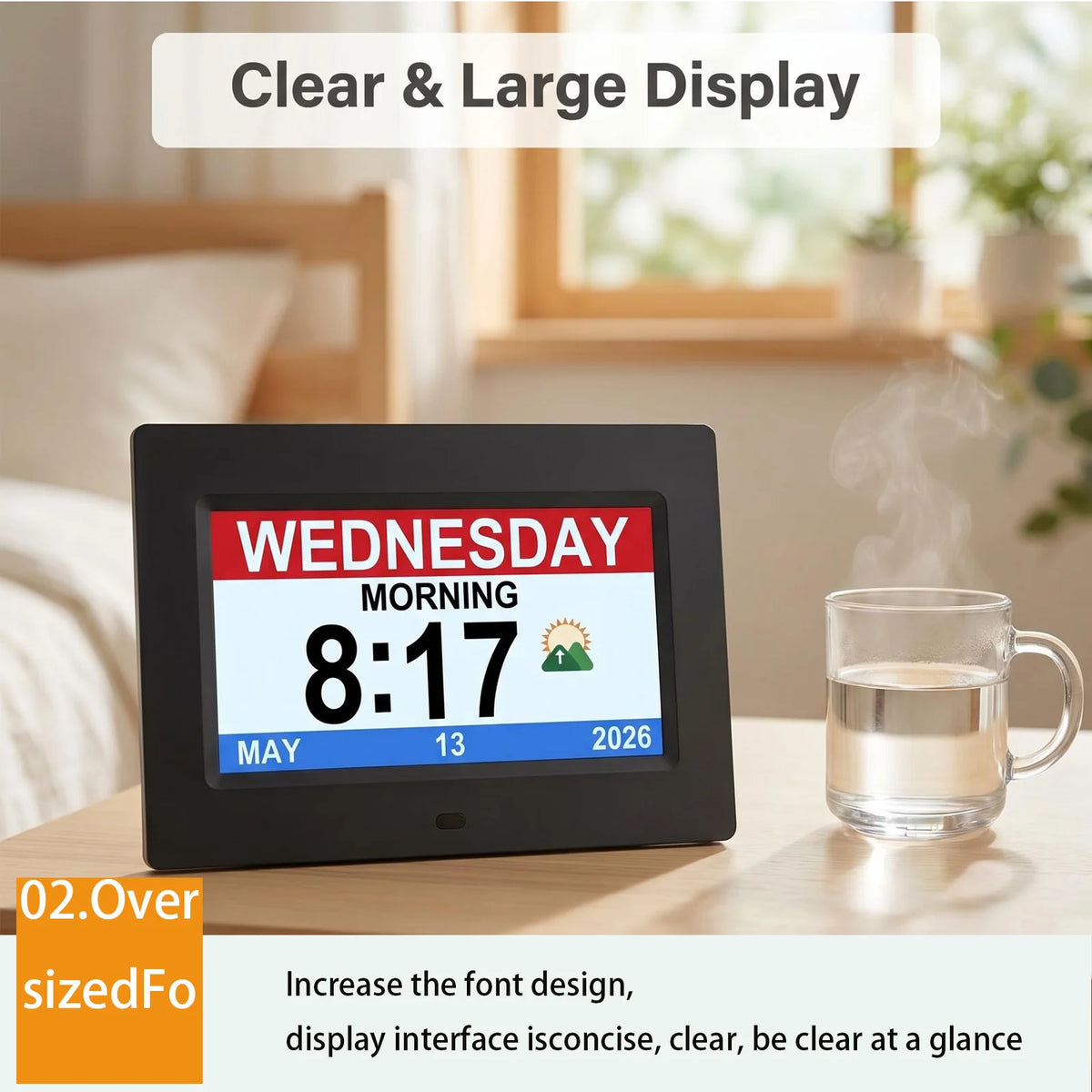 Digital Dementia Clock for Seniors with Day Date and Alarms