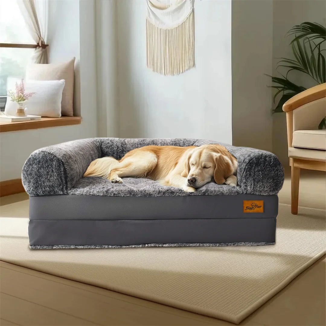 BINGOPAW Orthopedic Dog Bed With Removable Plush Cover Foldable