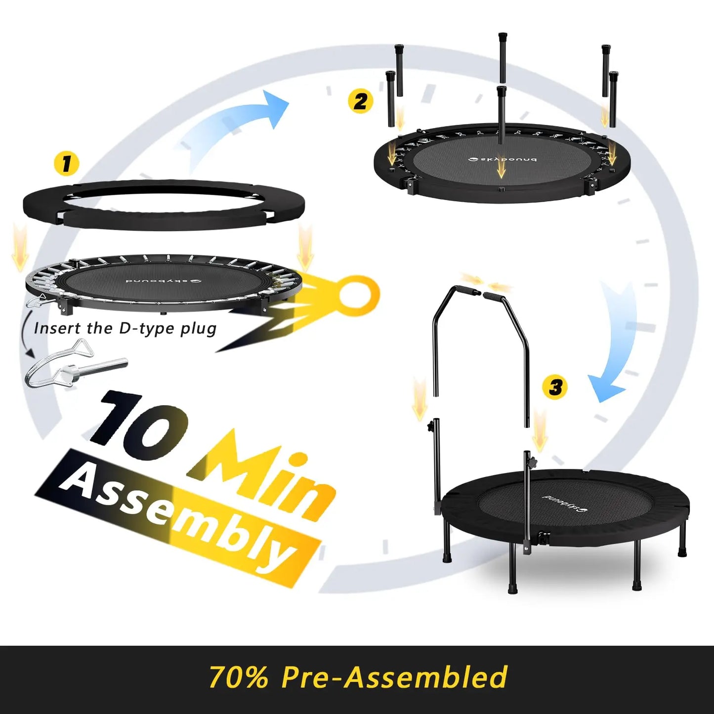 Foldable Mini Trampoline Fitness Rebounder With Adjustable Handle