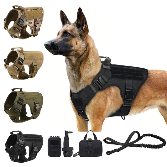 Heavy Duty Tactical Nylon Dog Harness With Molle Pouches