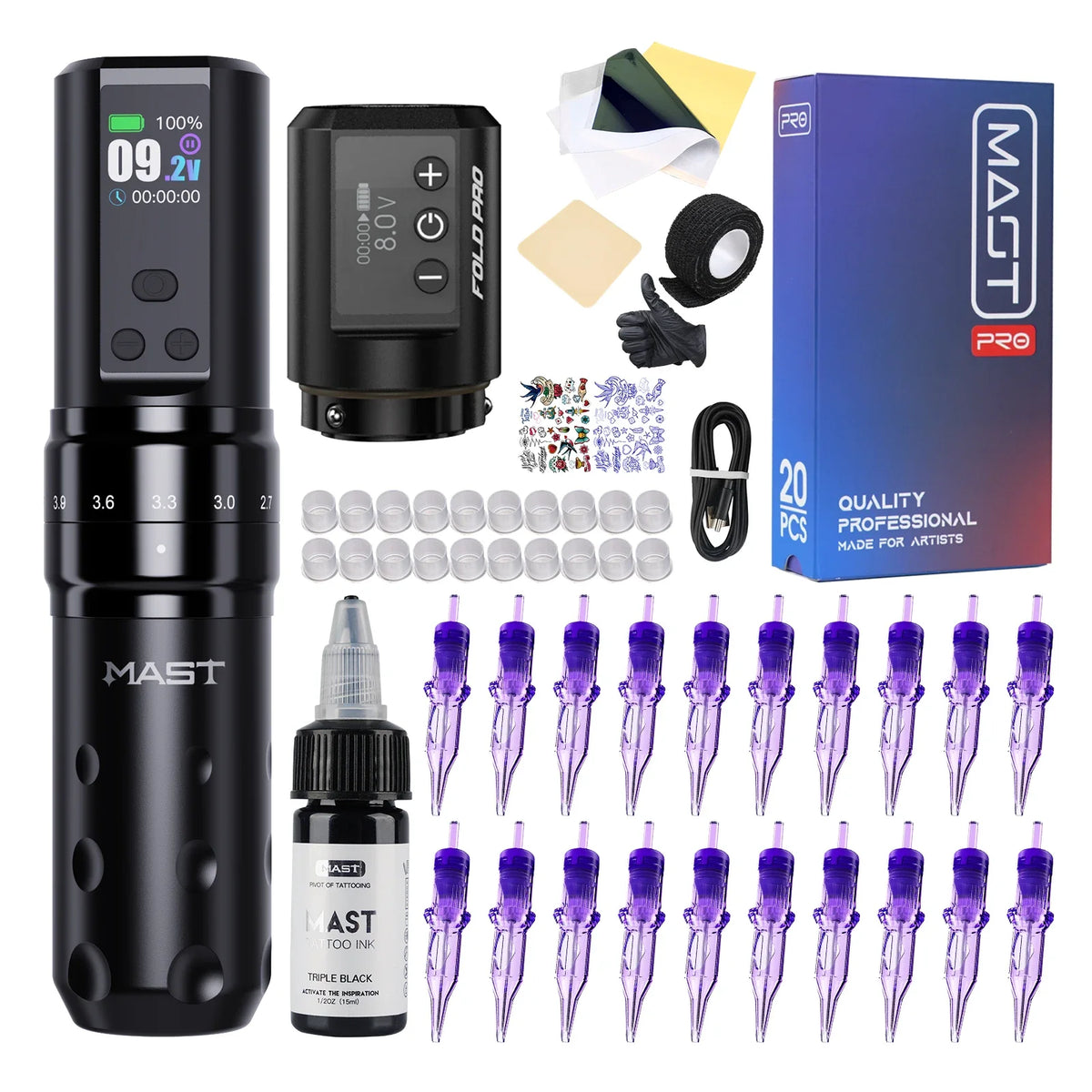 Mast Fold2 Pro Wireless Tattoo Pen Machine Kit Digital Display