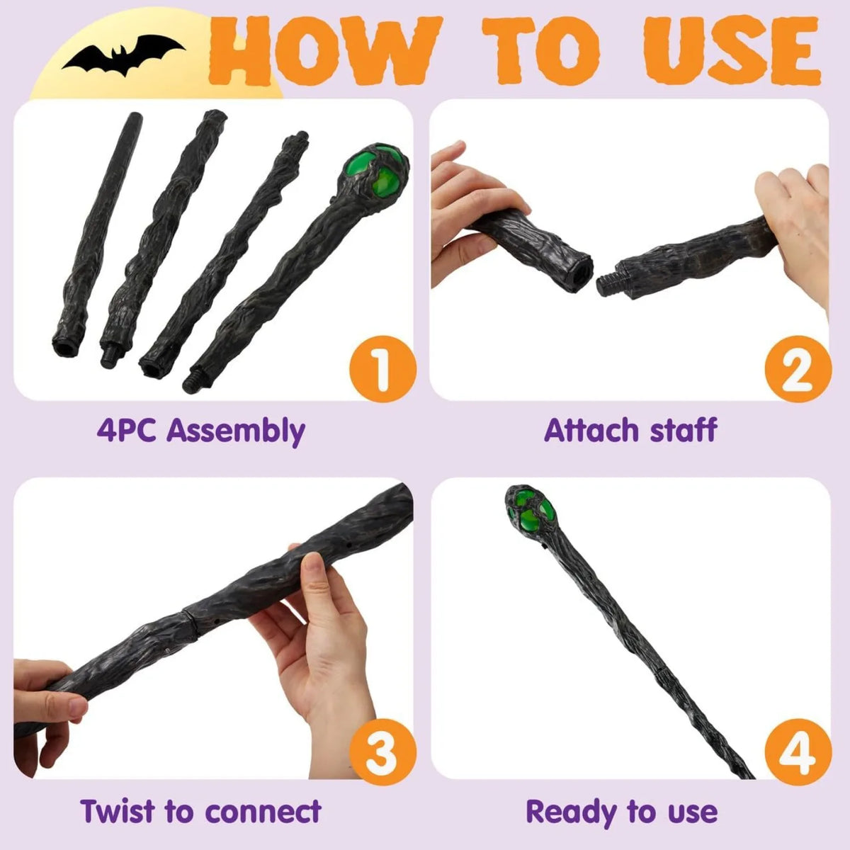 Halloween LED Witch Staff Light Up Magic Walking Cane Prop